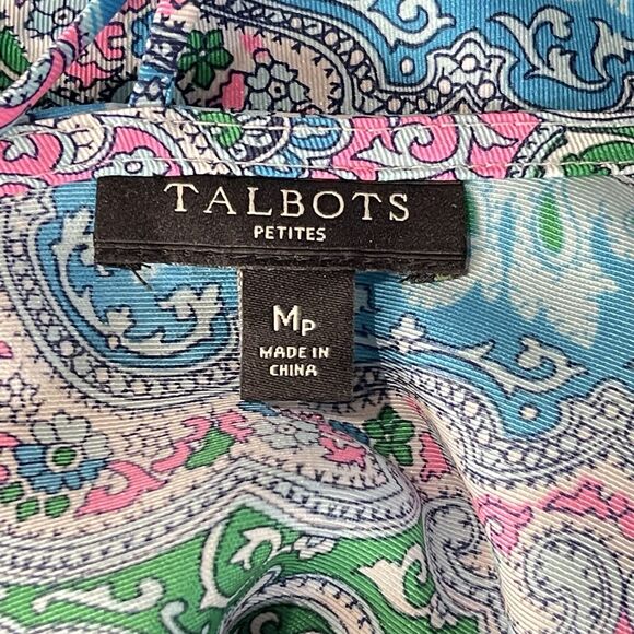 Talbots Petite Medium PM Top Geometric Flutter Sleeves Lightweight Scoop Neck - Picture 9 of 10